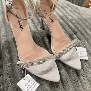 J. Adams Silver Ankle-Strap Heels